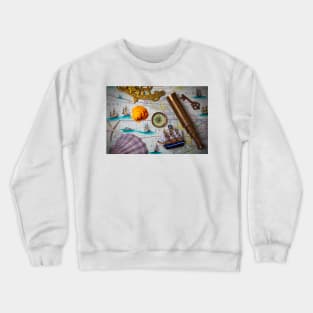 Pirate Ship On Old Map Crewneck Sweatshirt